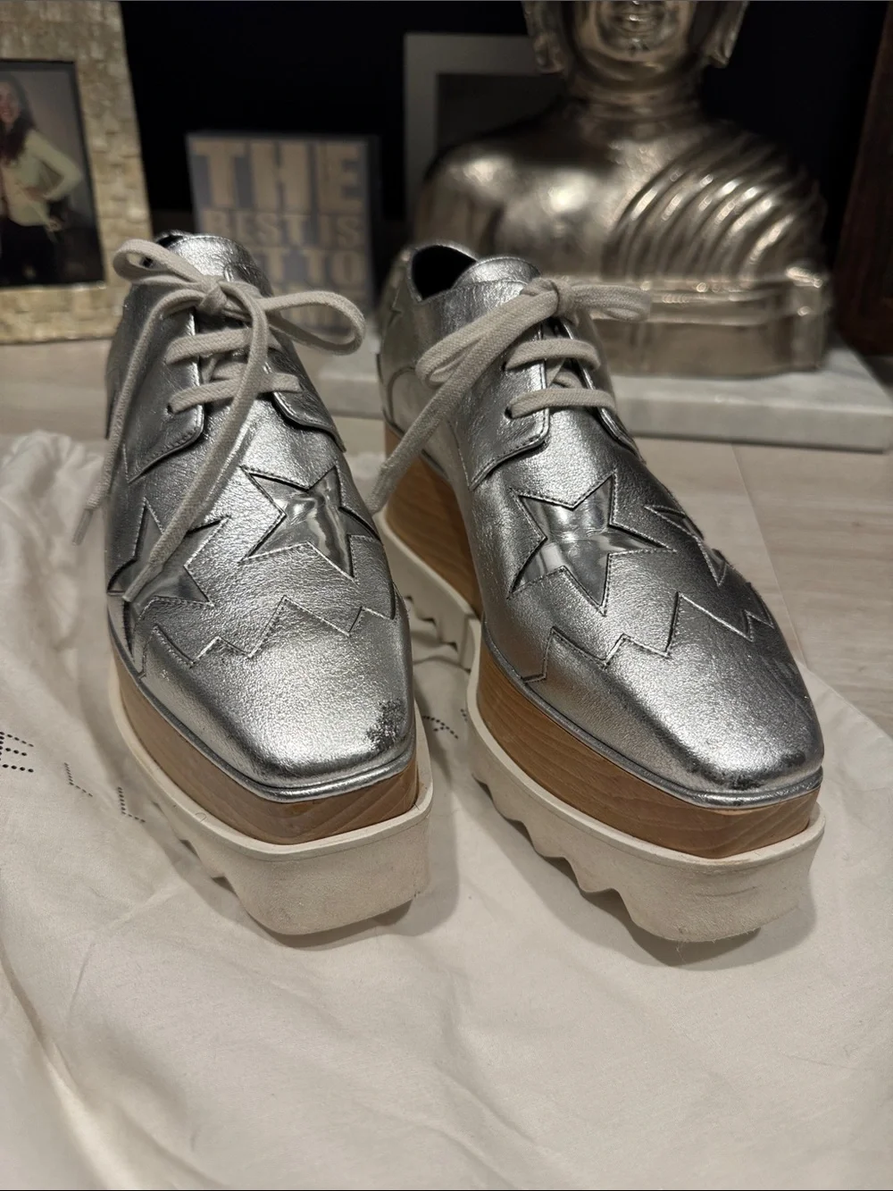 Stella McCartney Silver Metallic Star Lace-Up Shoes